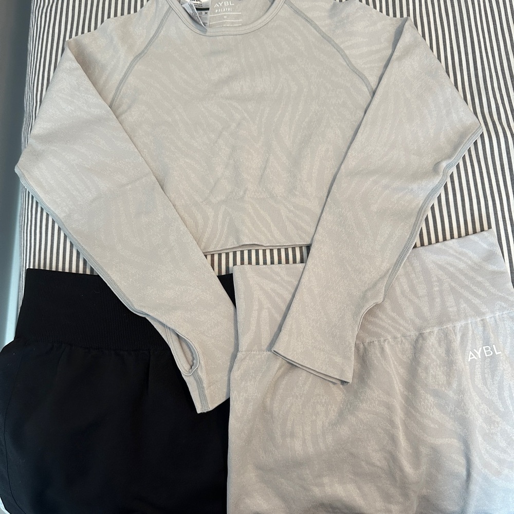 AYBL Gray Zebra Print Crop Top and Biker Shorts Set